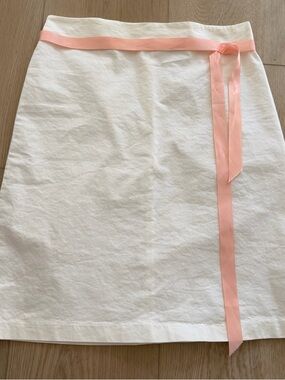 White A-Line Skirt with Pink Ribbon Tie